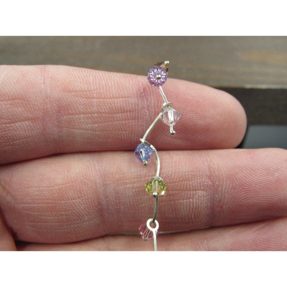 7 Inch Sterling Silver Colorful Crystals Rustic Bracelet - Picture 1 of 6